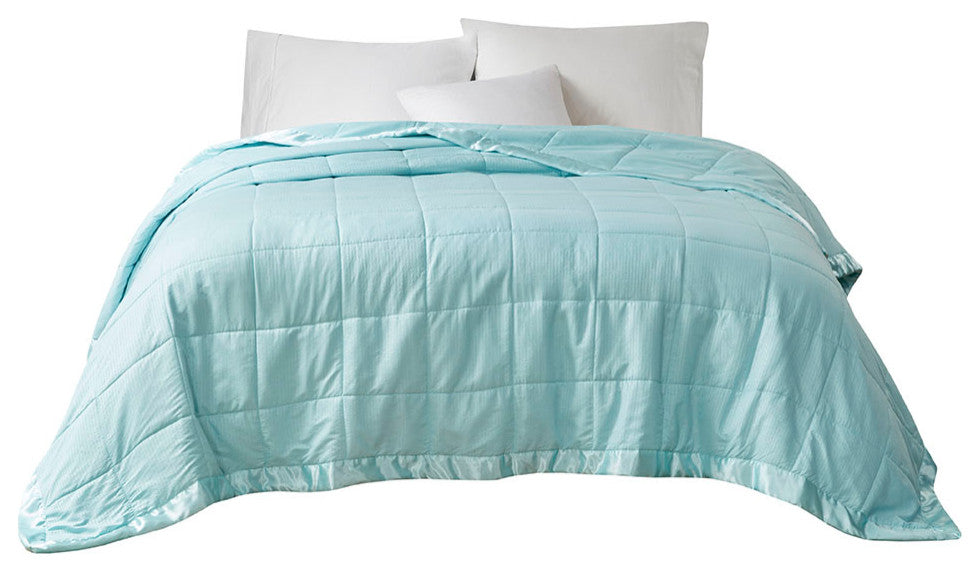 Madison Park Cambria Oversized Down Alternative Blanket With Satin Trim, Aqua