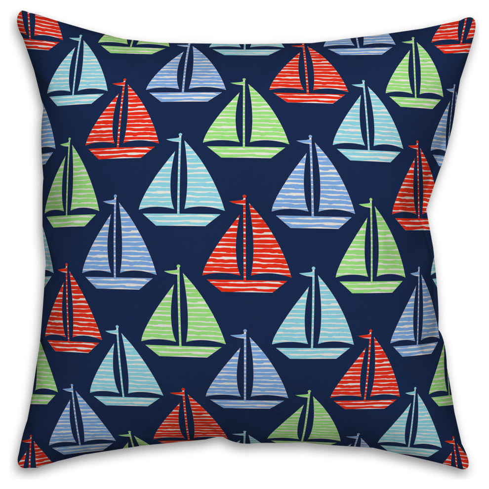 Nautical Sailboat Print 18x18 Throw Pillow Cover