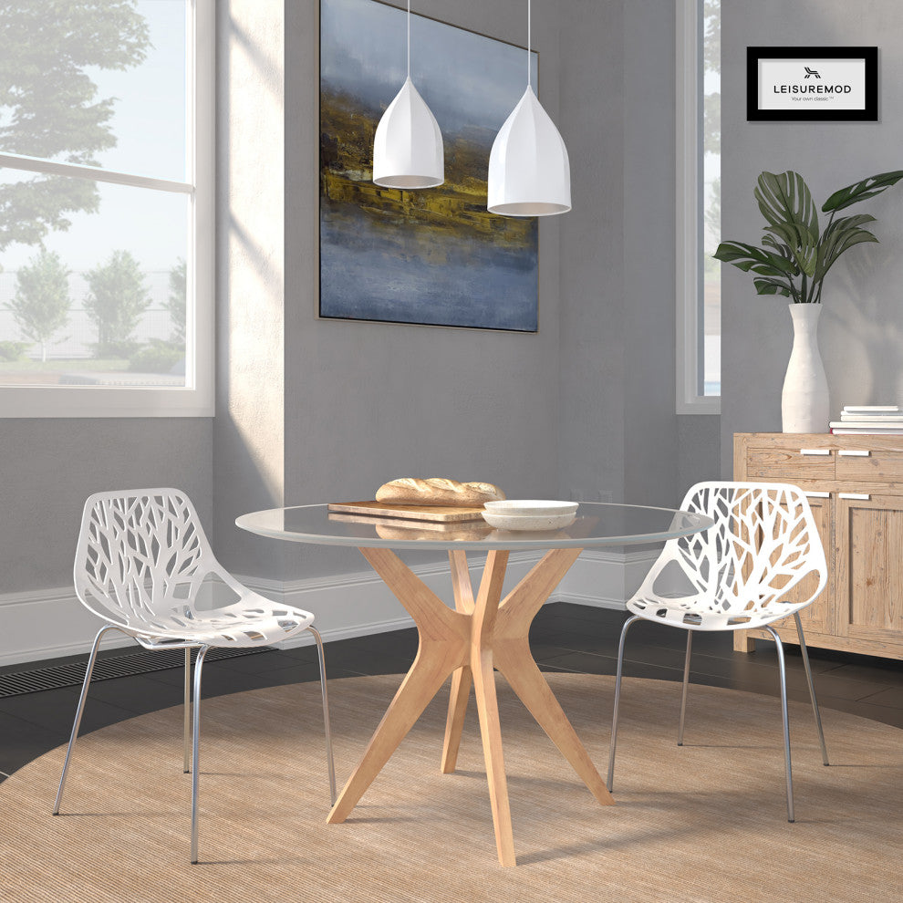 Leisuremod Asbury Plastic Stackable Dining Chair With Chromed Legs, Set of 2, White
