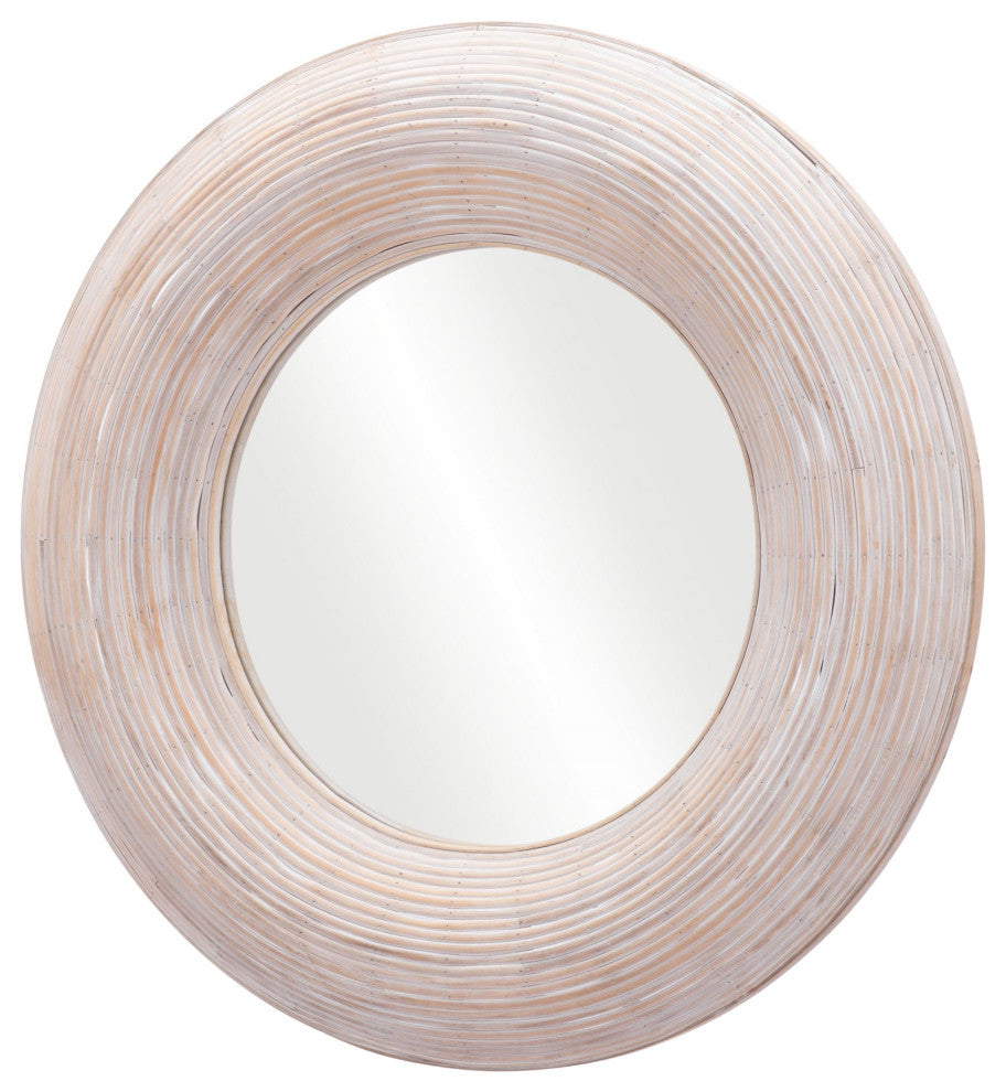 Frame Wall Mirror, Round, Glass, Beige, Bedroom Living