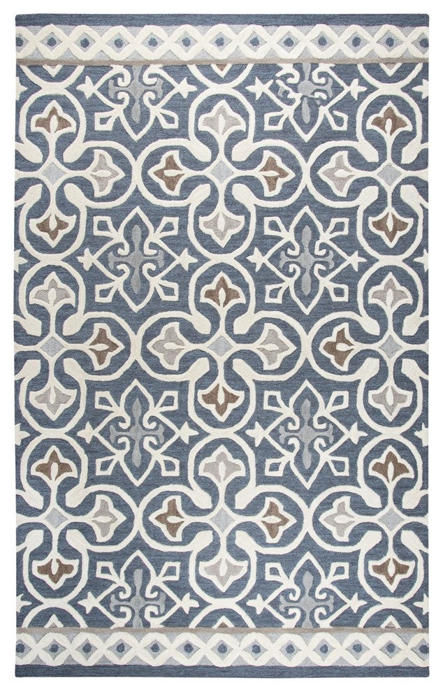 Rizzy Home Opulent OU574A Blue/Gray Medallion Area Rug, Rectangular 5'x8'