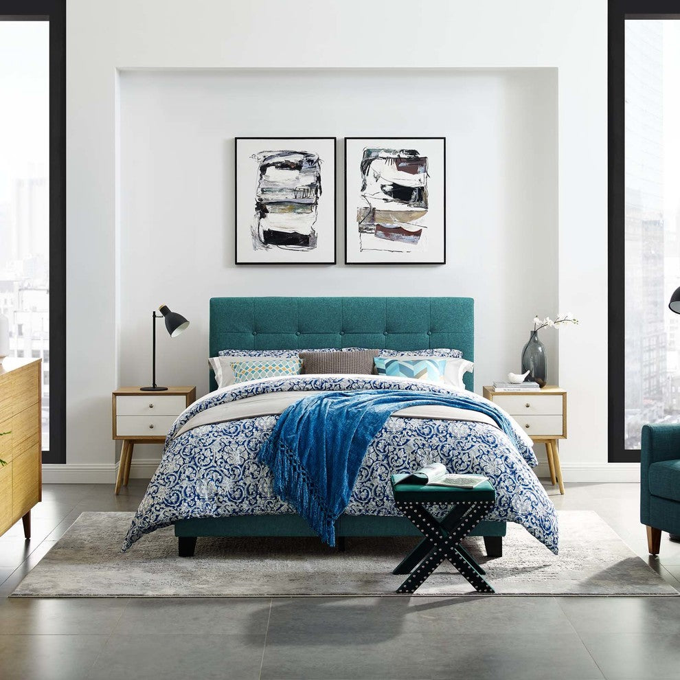 Teal Amira King Upholstered Fabric Bed