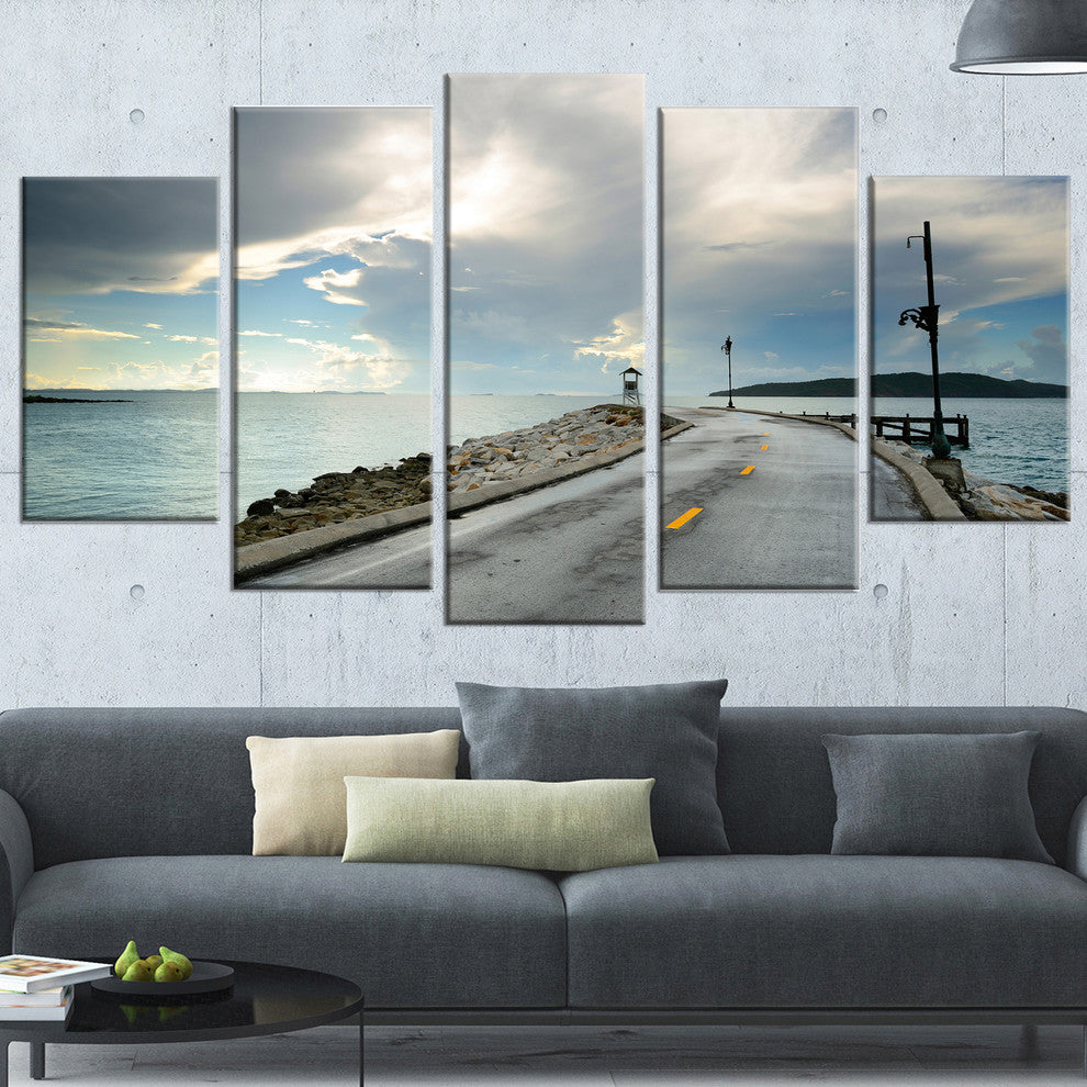 "Vintage Pathway into the Ocean" Sea Bridge Wall Artwork, 5 Panels
