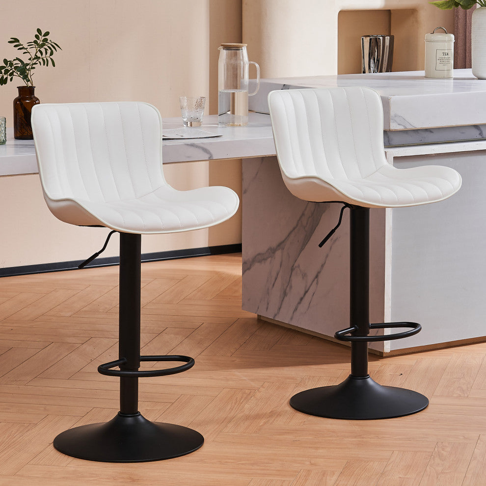 YOUNIKE Set of 2 Leather Bar Stool Adjustable, Swivel, Wingback, White