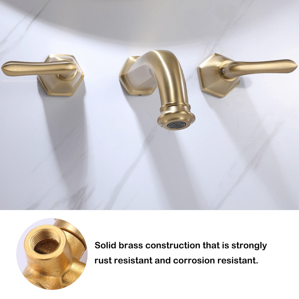 2-Handle Newly Trendy Wall Mounted Bathroom Faucet, Brushed Gold