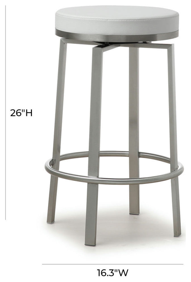 Pratt Swivel Counter Stool, Modern PU Leather Stainless Steel Stool SetOf2, Whit