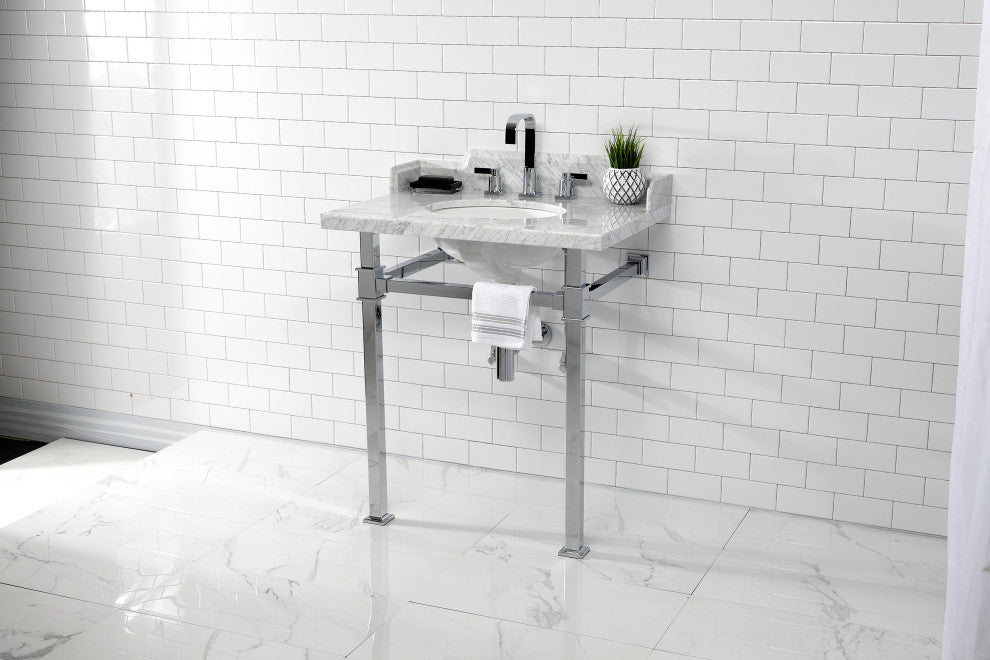 Kingston Brass LMS30MOQ1 30" Carrara Marble Console Sink, Legs