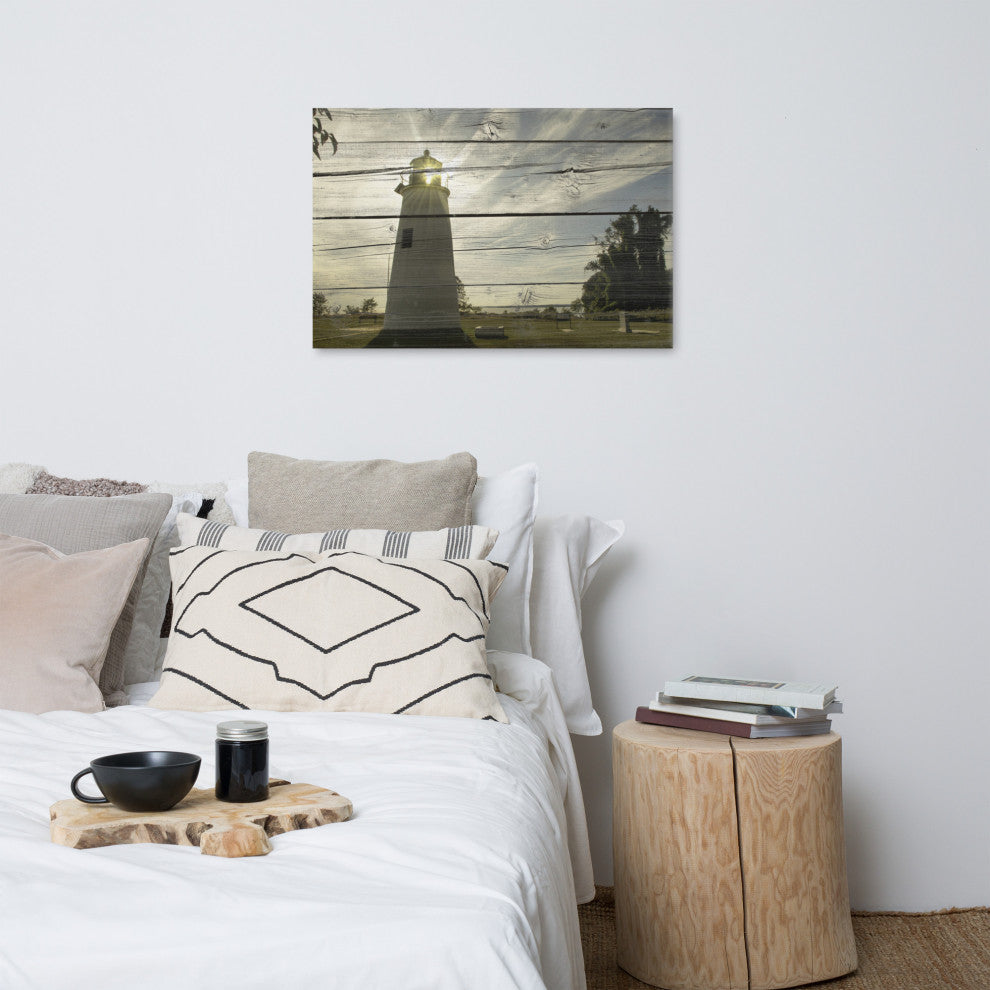 Faux Rustic Reclaimed Wood Turkey Point Lighthouse Canvas Prints, 24" X 36"