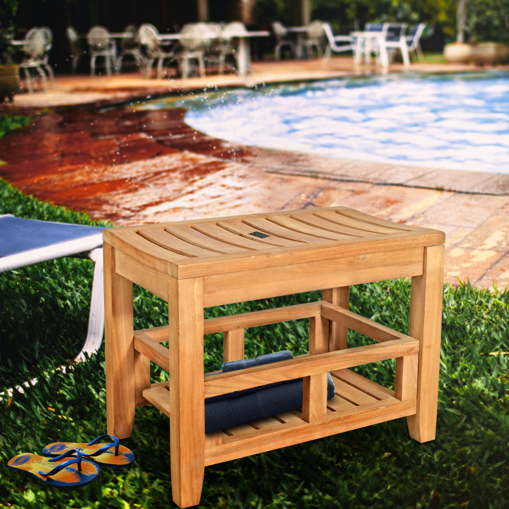 Seven Seas Teak Shower Stool With Shelf