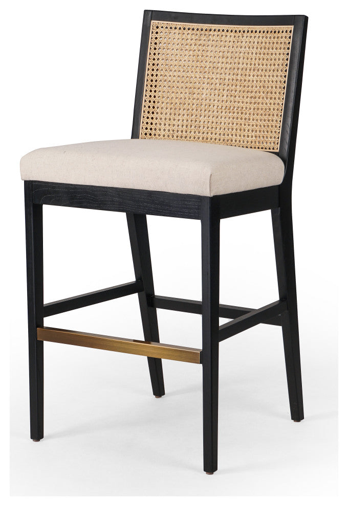 Antonia Armless Dining Stool Savile Flax, Brushed Ebony, Light Natural Cane, Bar