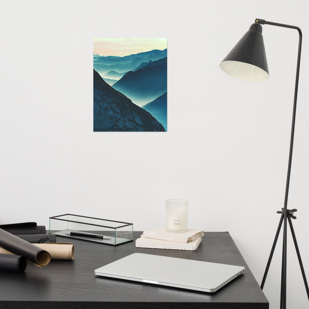 Misty Blue Silhouette Mountain Range Landscape Photo Unframed Wall Art Prints, 11" X 14"