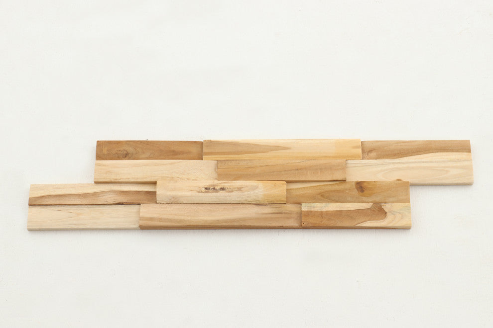 Nordic Natural Style Teak Wall Panel, 11 Pieces