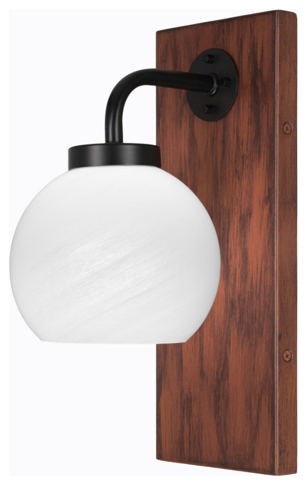 Oxbridge 1-Light Wall Sconce, Matte Black & Painted Wood-look Metal/White Marble