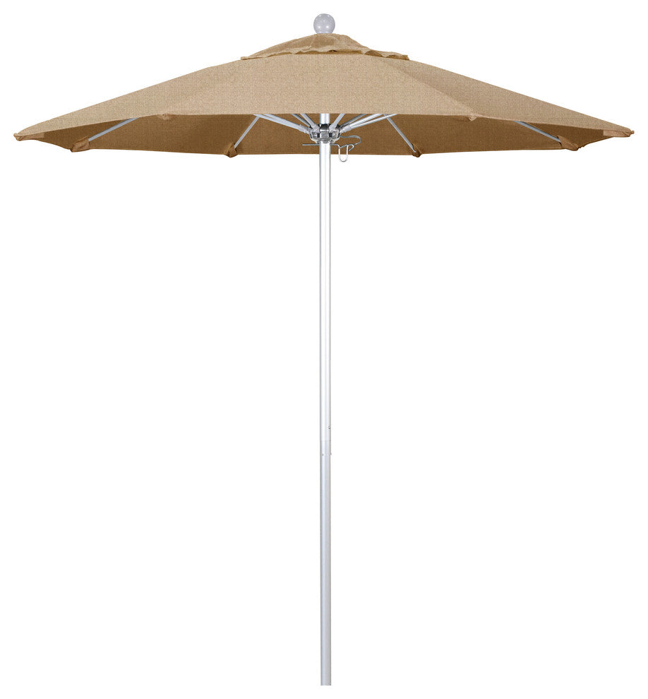 7.5' Silver Push Lift Aluminum Umbrella, Sunbrella, Linen Sesame