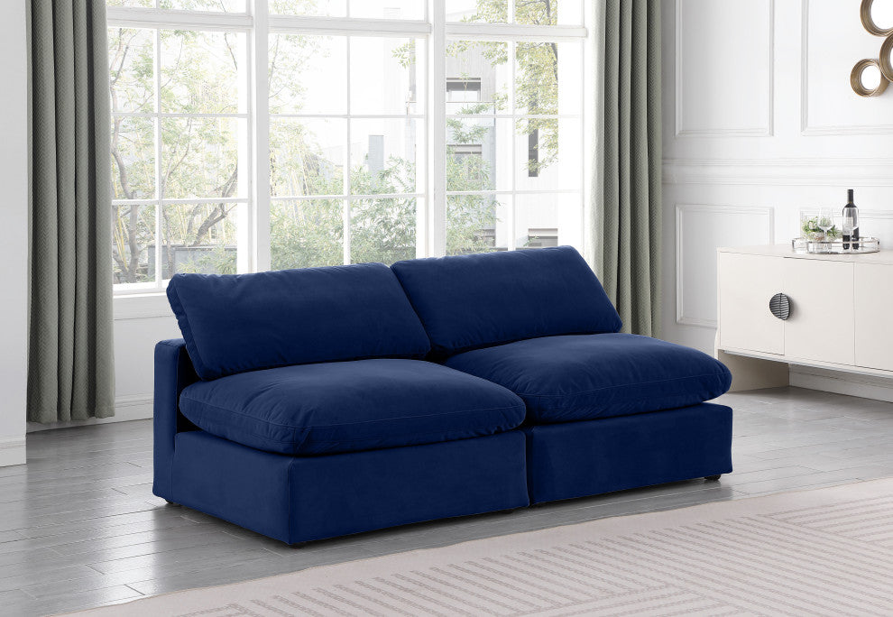 Comfy Upholstered Modular Sofa, Navy, 2-Piece: 2 Armless Chair, Velvet