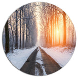 Bright Sun Break In Winter Forest, Forest Disc Metal Artwork, 36"