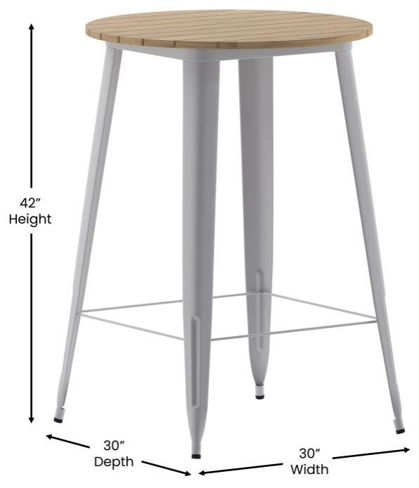 Declan Commercial Indoor/Outdoor Round Bar Top Table, 30", Brown/Silver