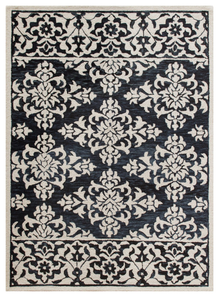 5" x 7" Blue and Ivory Decorative Area Rug