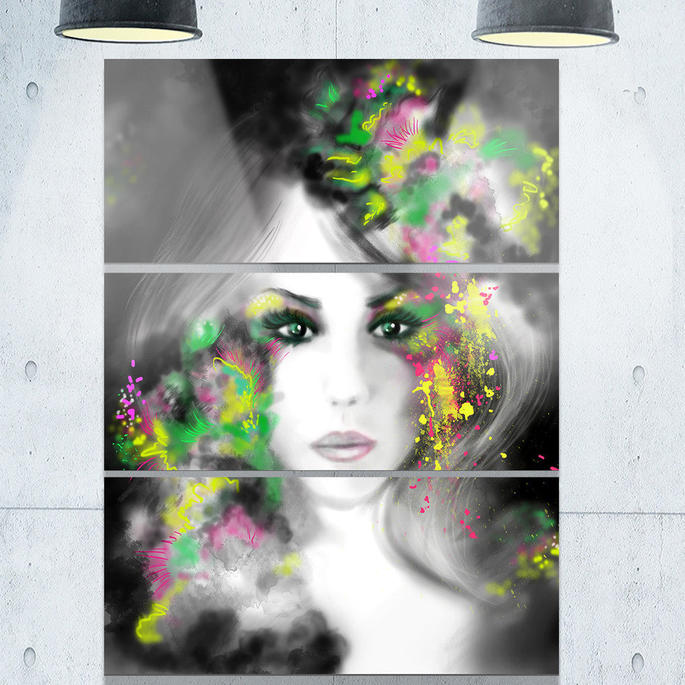 "Fantasy Portrait Woman" Digital Metal Wall Art, 3 Panels, 28"x36"