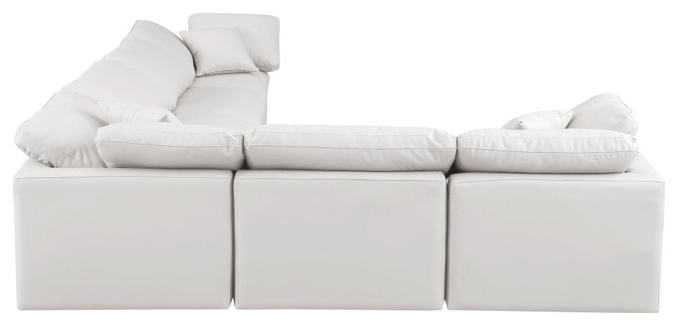 Indulge Upholstered Modular L-Shaped Sectional, Cream, 6-Piece: 3 Armless Chair, 3 Corner Chair, Fiber Stuffed Vegan Leather