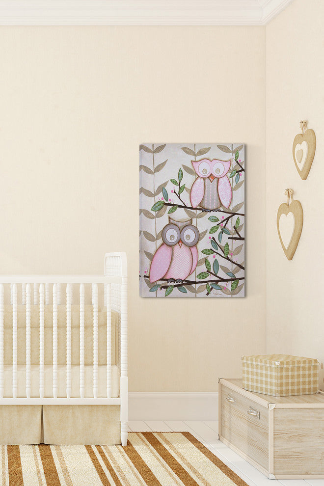 Marmont Hill, "2 Pink Owls" by Reesa Qualia Painting on Wrapped Canvas, 12x18
