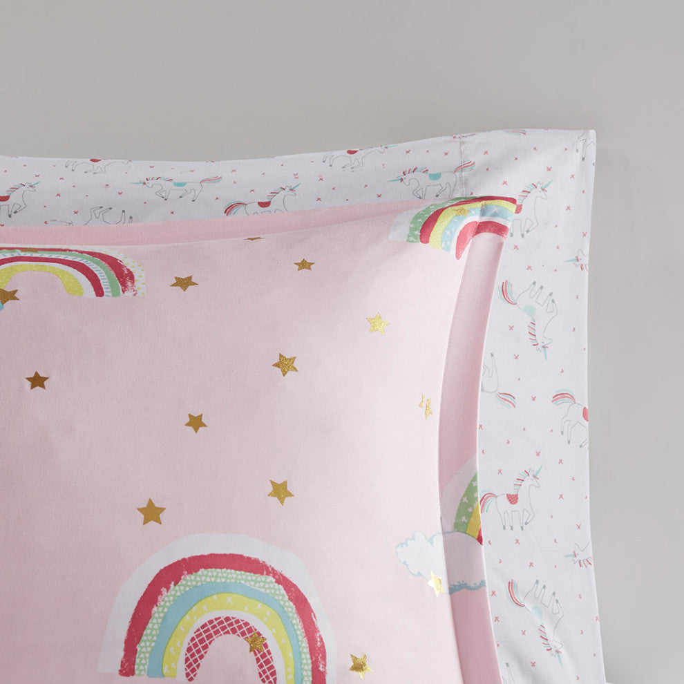 Mi Zone Kids Alicia Unicorn Gold Stars Complete Comforter and Sheet Set, Twin, C