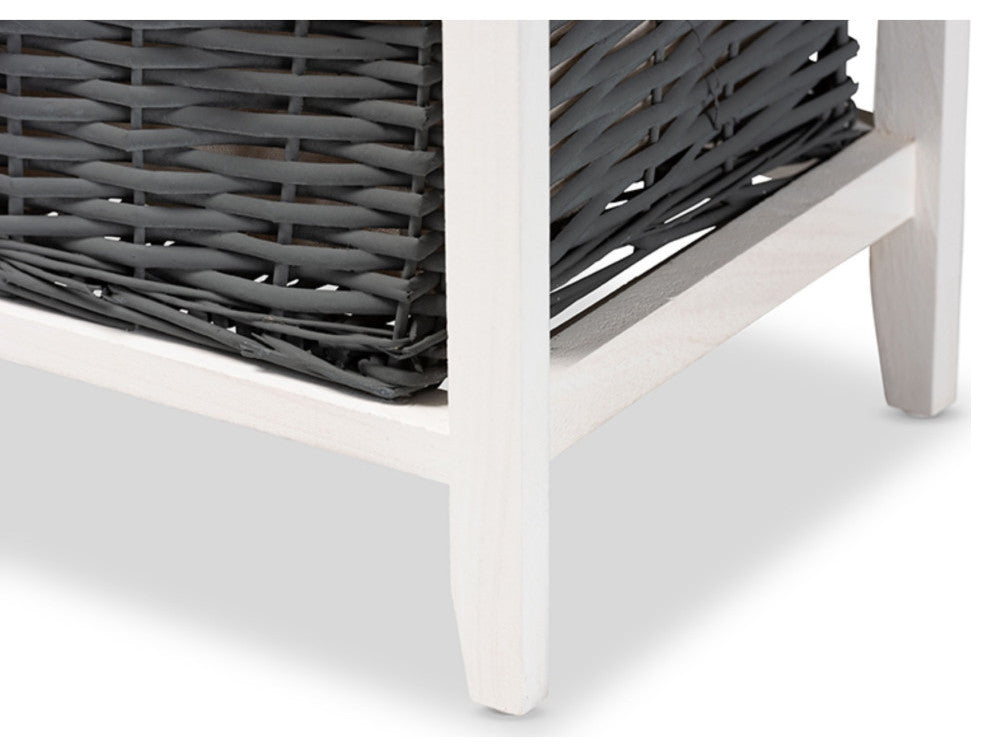 Two-Tone Dark Gray And White Finished Wood 1-Drawer Storage Unit With Basket