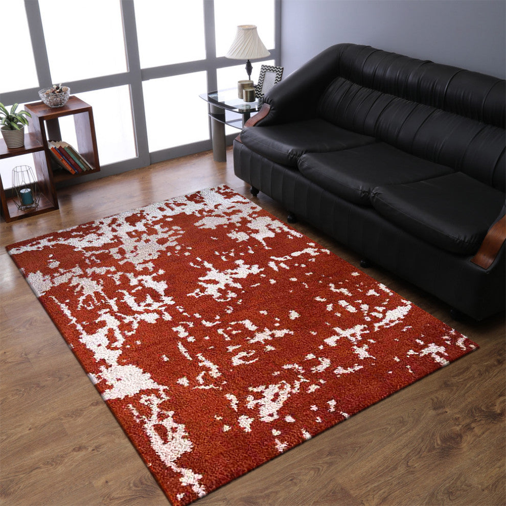 Hand Knotted Silk Area Rug Abstract Red Beige