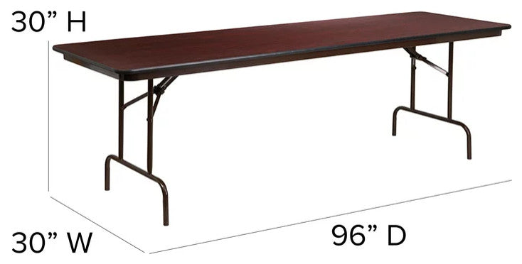 Large Folding Table, Y-Shaped Metal Legs With Rectangular Laminated Mahogany Top