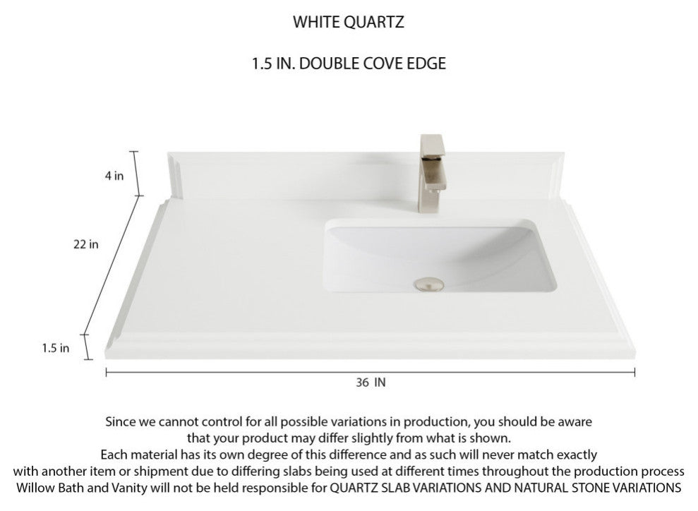 Austin 36 Right Offset Bath Vanity in Light Natural Teak 1.5" White Quartz
