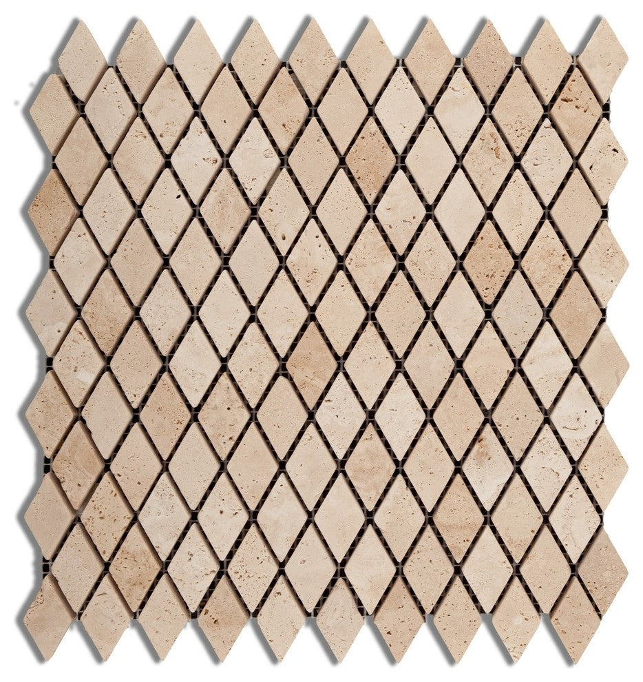 Ivory Travertine 1" Diamond Tumbled Mosaic Tile
