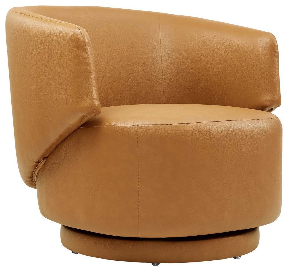 Celestia Vegan Leather Fabric and Wood Swivel Chair, Tan