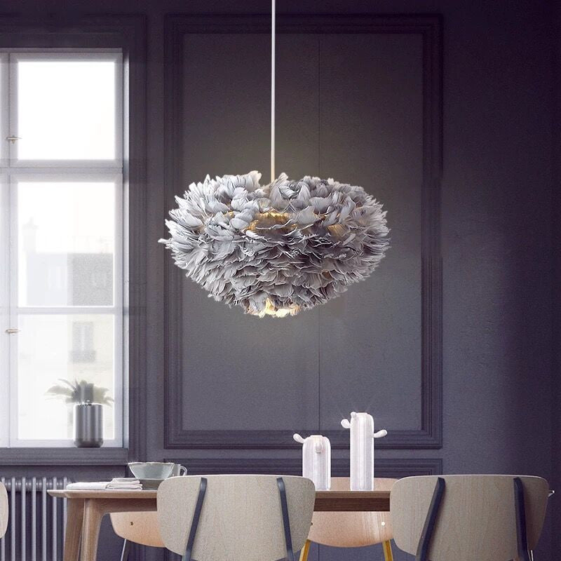 Romantic Red/Gray Feather LED Pendant Lighting for Bar, Living room, Gray, Dia11