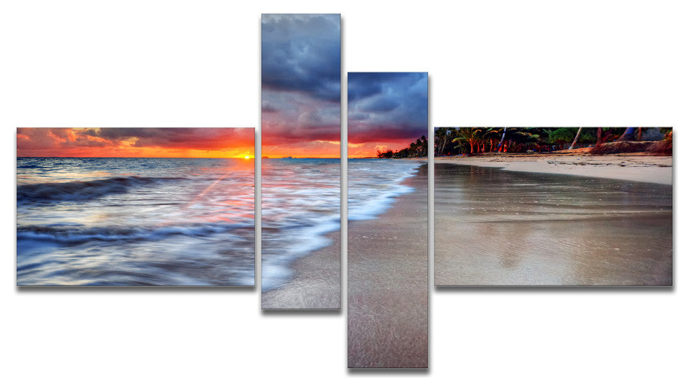 Fluffy Dark Clouds over Ocean, Seashore Canvas Art Print, 60"x32", 4 panels