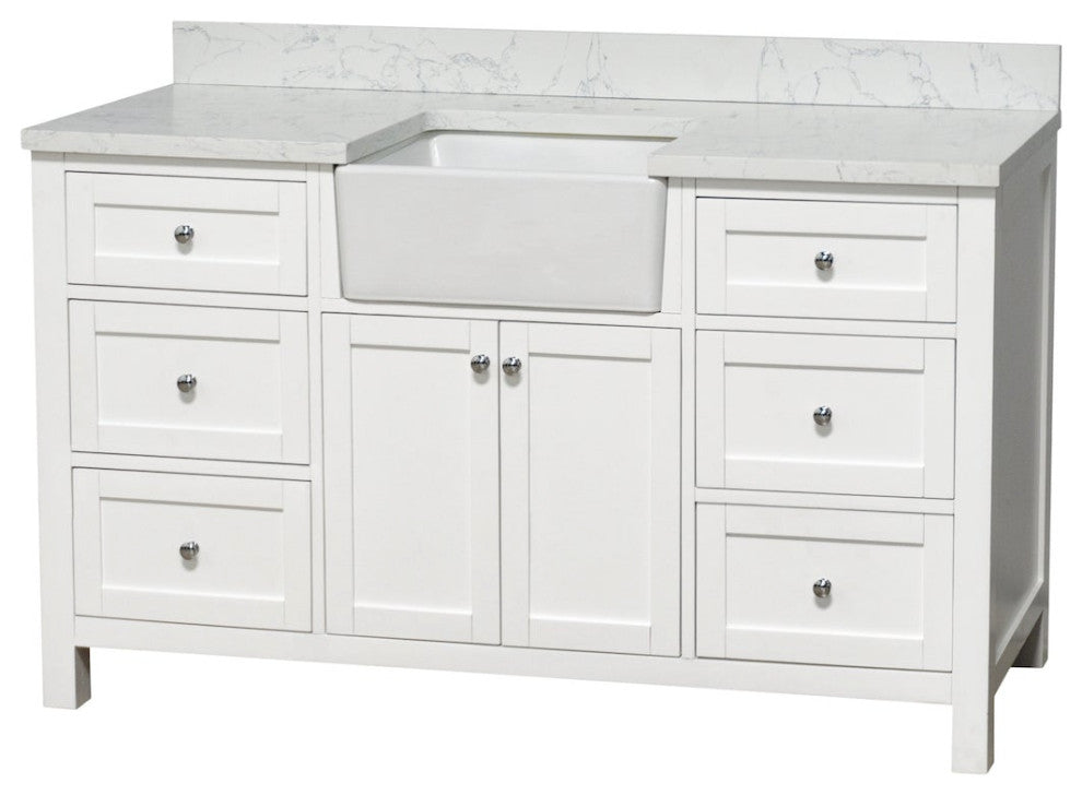 Yorkshire 60" Bathroom Vanity, White, Engineered Marble, Single