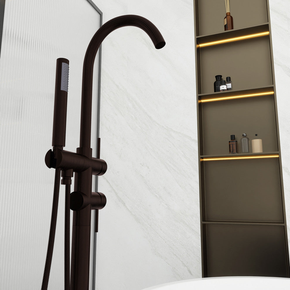 Freestanding Double Handle Clawfoot Tub Faucet, Brown