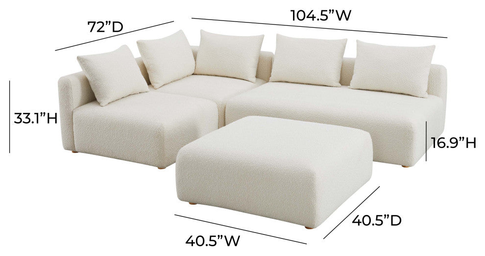 Hangover 4-Piece Modular Upholstered Chaise Sectional, Cream Boucle