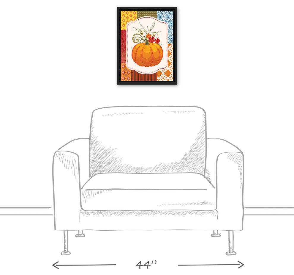 Harvest Patchwork Pumpkin 12x16 Black Floating Framed Canvas