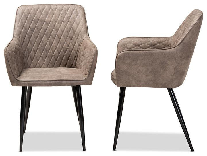Gray and Brown Imitation Leather Upholstered 2-Piece Metal Dining Chair Set