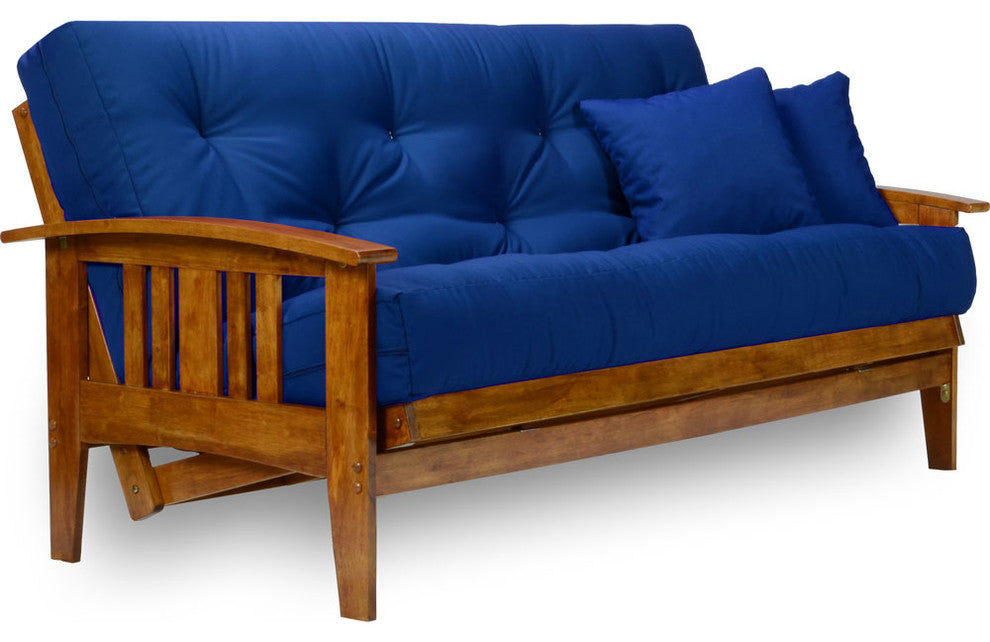 Westfield Wood Futon Set, Frame, 8" Mattress, Royal Blue, Full