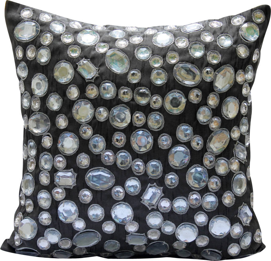 Black Decorative Pillow Covers 22"x22" Silk, We Love Bling Bling