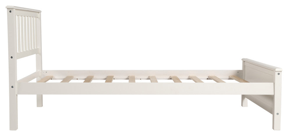 Gewnee Wood Twin Size Platform Bed with Headboard and Footboard in White