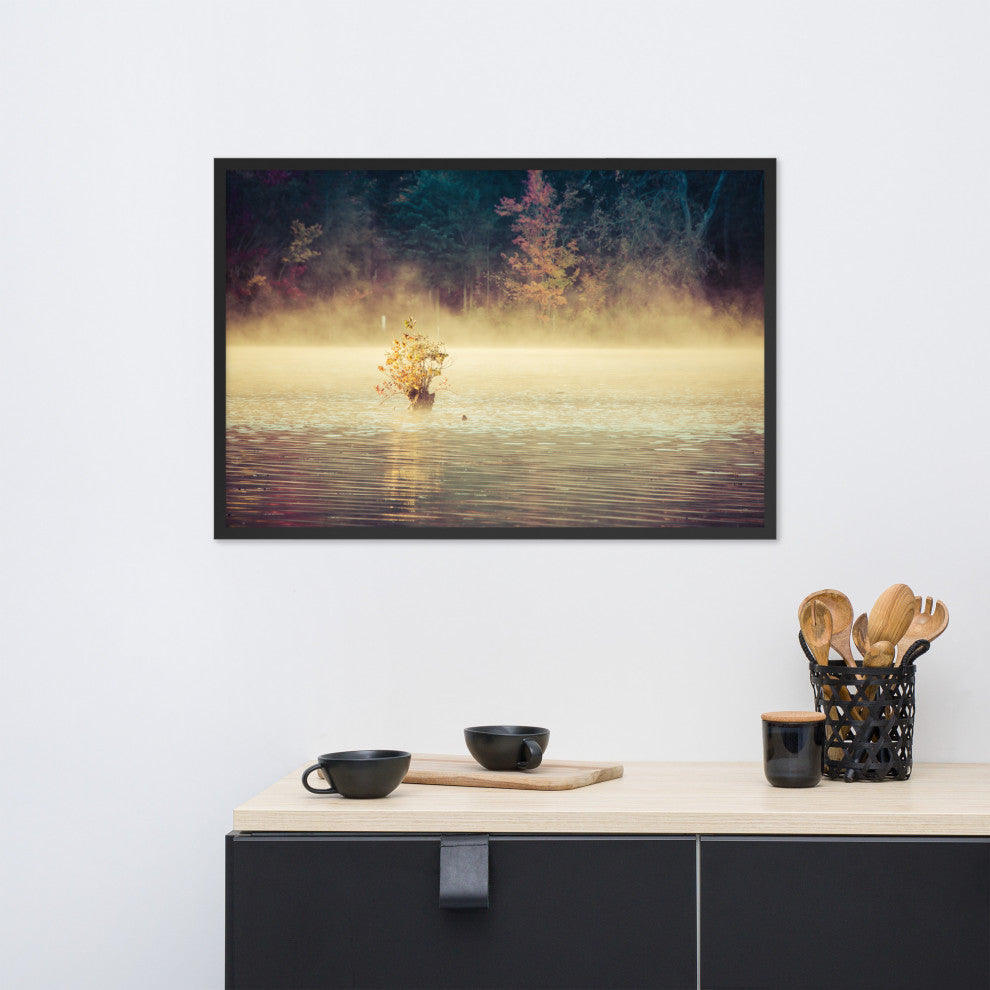 Golden Mist on Waples Pond Framed Photo Paper Wall Art Prints, Black, 24" X 36"