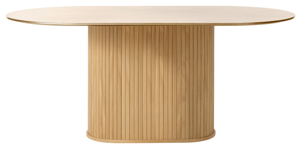 Mid-Century Modern Pedestal Dining Table, Natural Oak, 71" Oval