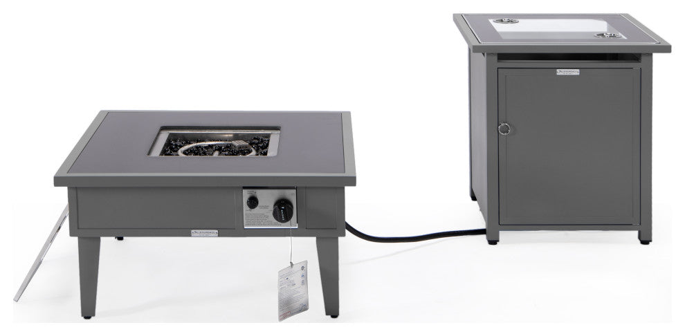 LeisureMod Walbrooke Square Fire Pit Table and Tank Holder, Gray