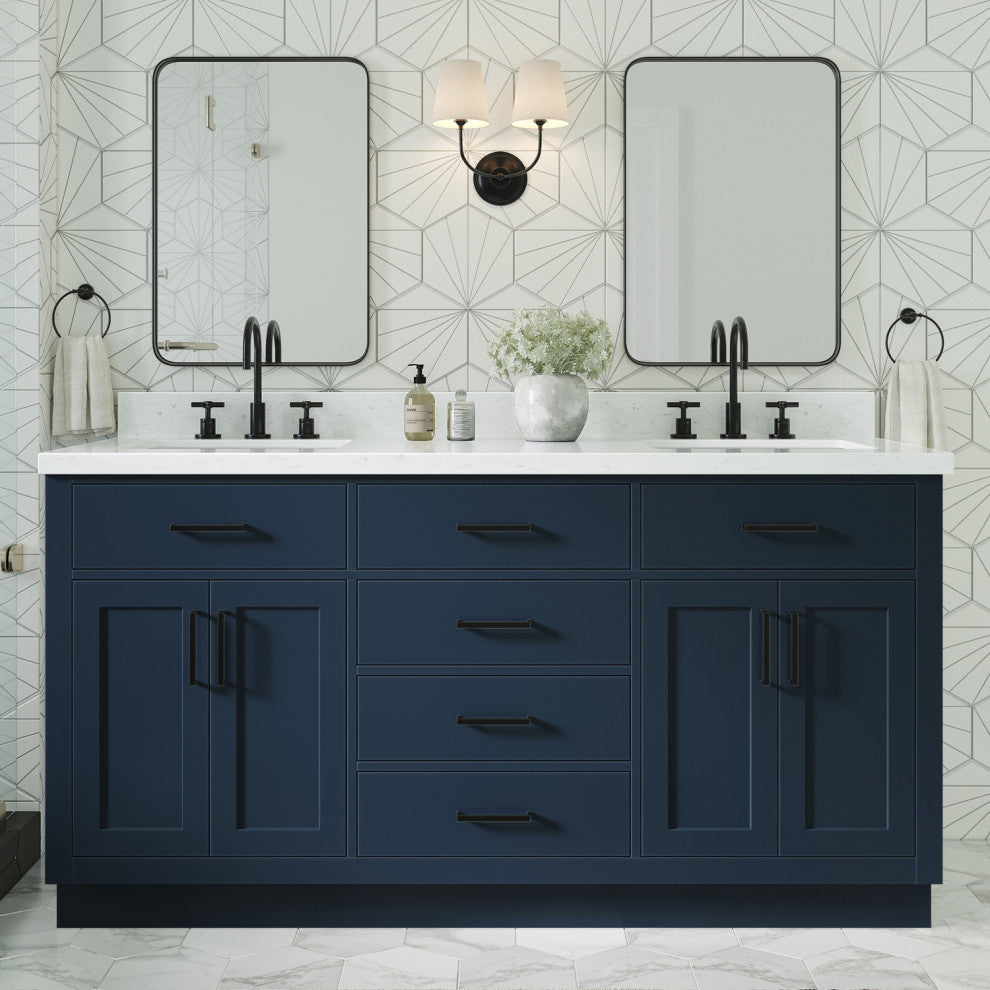Ariel Hepburn 66" Double Rectangle Sinks Vanity, Carrara Quartz
