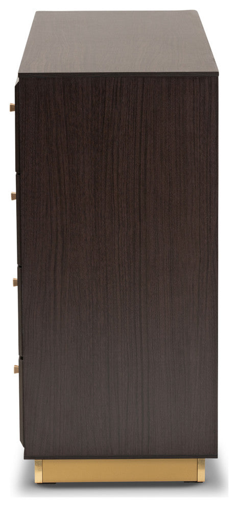 Warner Modern Espresso Brown Finished Wood and Gold Metal 8-Drawer Dresser