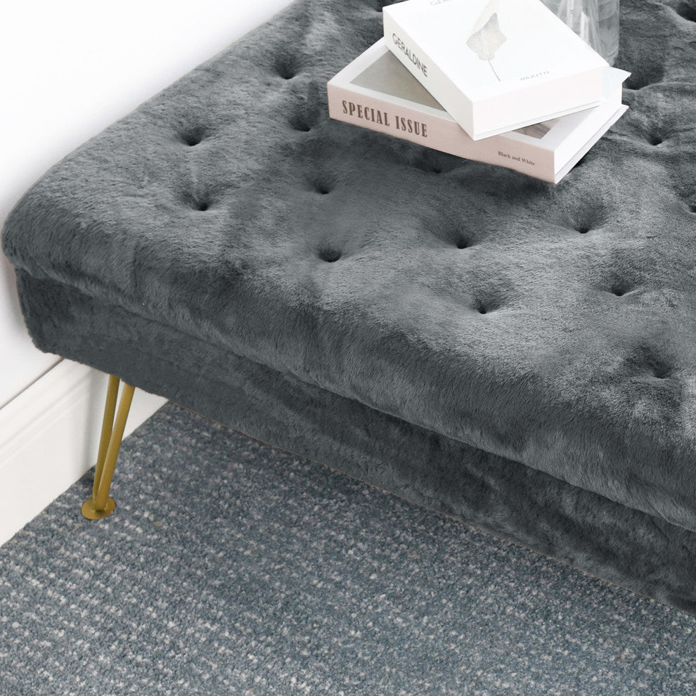 Rabbit Faux Fur Tufted Coffee Table, Gray Flannel, 33"x33"x18"