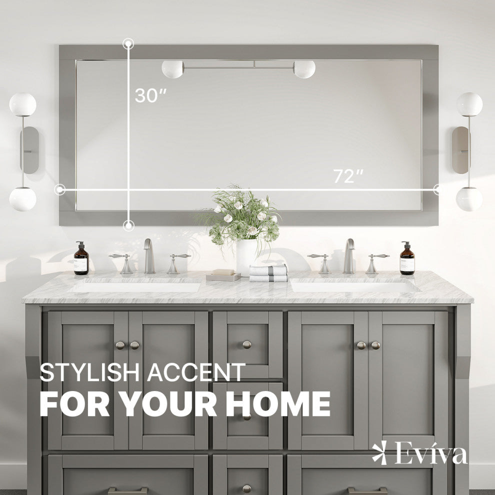 Eviva Aberdeen 72" x 30" Rectangular Gray Wooden Framed Mirror