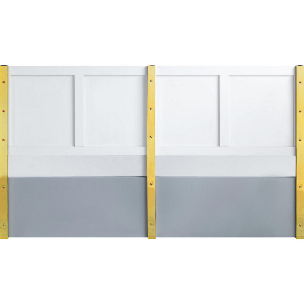 Benzara BM284005 Modern Queen Bed, Panel Headboard, Textured Slate Gray, Gold